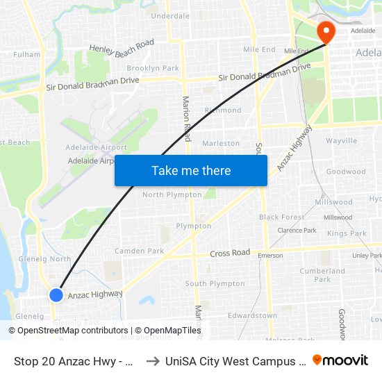 Stop 20 Anzac Hwy - North side to UniSA City West Campus ~ RR 5-09 map