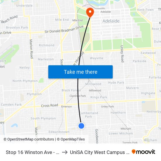 Stop 16 Winston Ave - East side to UniSA City West Campus ~ RR 5-09 map