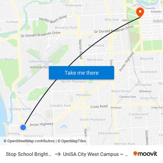 Stop School Brighton Rd to UniSA City West Campus ~ RR 5-09 map