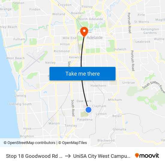 Stop 18 Goodwood Rd - East side to UniSA City West Campus ~ RR 5-09 map