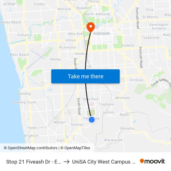 Stop 21 Fiveash Dr - East side to UniSA City West Campus ~ RR 5-09 map