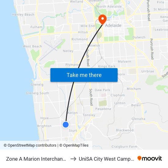 Zone A Marion Interchange - North side to UniSA City West Campus ~ RR 5-09 map