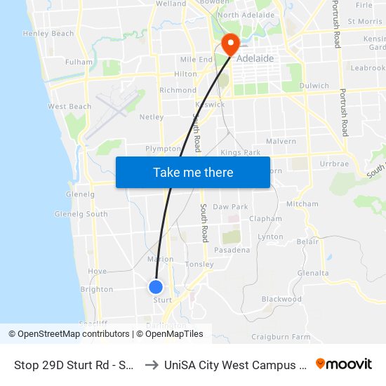 Stop 29D Sturt Rd - South side to UniSA City West Campus ~ RR 5-09 map