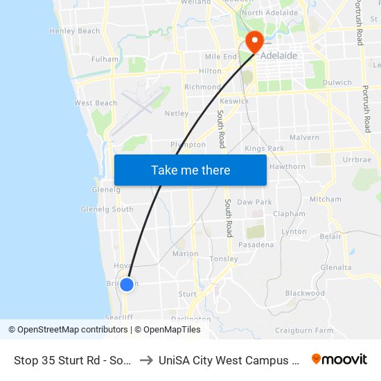 Stop 35 Sturt Rd - South side to UniSA City West Campus ~ RR 5-09 map