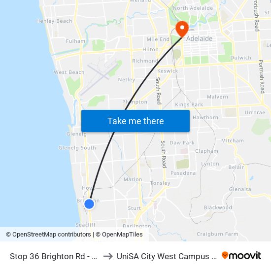 Stop 36 Brighton Rd - East side to UniSA City West Campus ~ RR 5-09 map