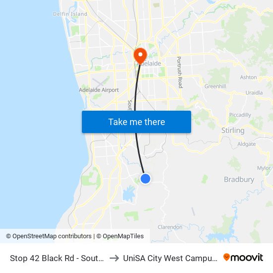 Stop 42 Black Rd - South West side to UniSA City West Campus ~ RR 5-09 map