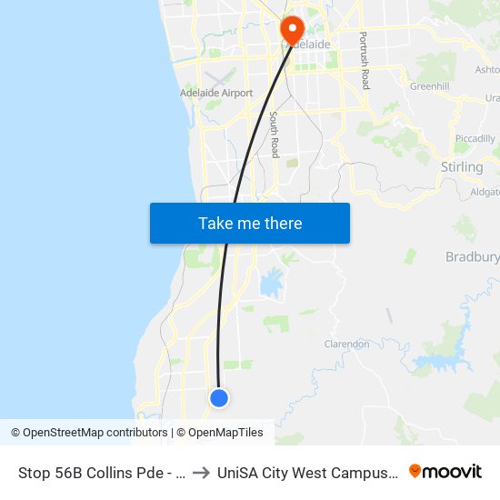 Stop 56B Collins Pde - East side to UniSA City West Campus ~ RR 5-09 map