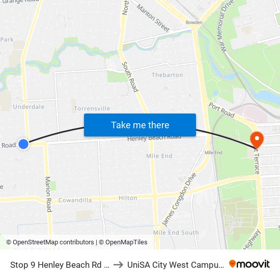 Stop 9 Henley Beach Rd - North side to UniSA City West Campus ~ RR 5-09 map