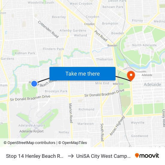 Stop 14 Henley Beach Rd - South side to UniSA City West Campus ~ RR 5-09 map