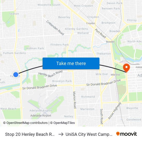 Stop 20 Henley Beach Rd - South side to UniSA City West Campus ~ RR 5-09 map