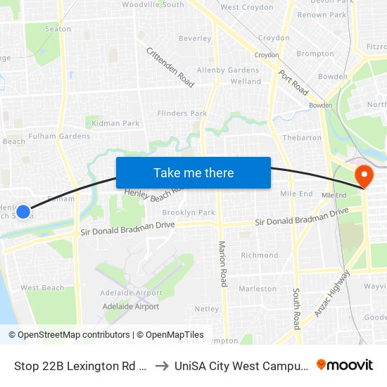 Stop 22B Lexington Rd - North side to UniSA City West Campus ~ RR 5-09 map