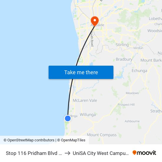 Stop 116 Pridham Blvd - West side to UniSA City West Campus ~ RR 5-09 map