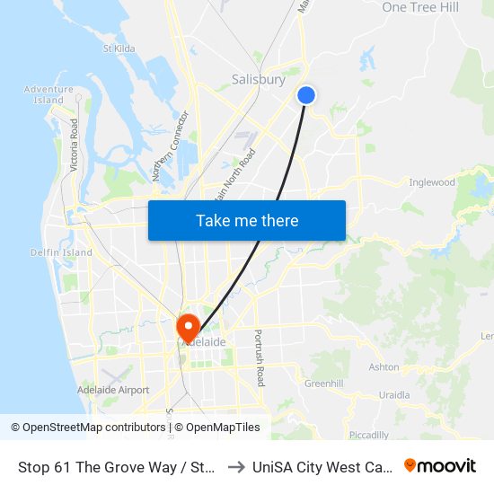 Stop 61 The Grove Way / Stanford Rd - North side to UniSA City West Campus ~ RR 5-09 map