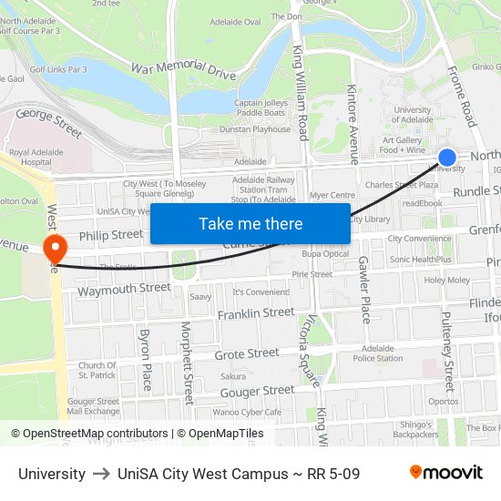 University to UniSA City West Campus ~ RR 5-09 map