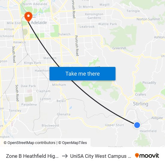 Zone B Heathfield High School to UniSA City West Campus ~ RR 5-09 map