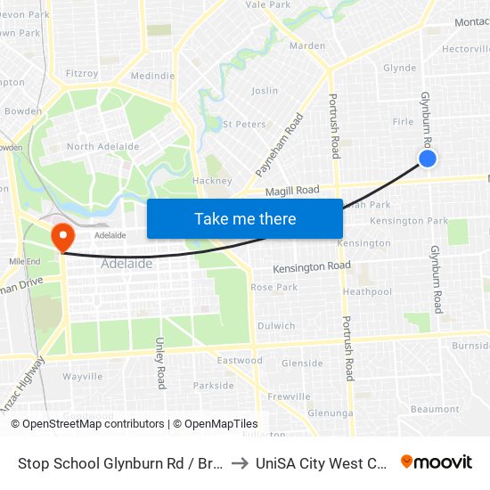 Stop School Glynburn Rd / Brookside Ave - West side to UniSA City West Campus ~ RR 5-09 map