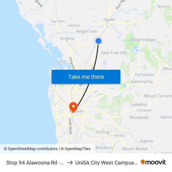 Stop 94 Alawoona Rd - East side to UniSA City West Campus ~ RR 5-09 map