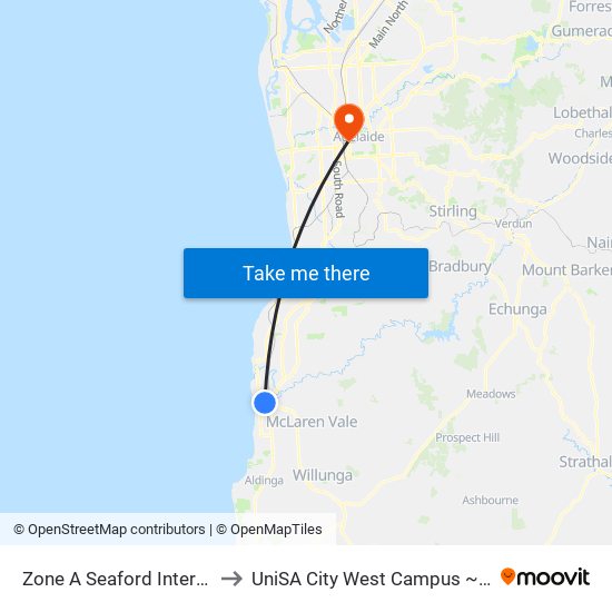 Zone A Seaford Interchange to UniSA City West Campus ~ RR 5-09 map