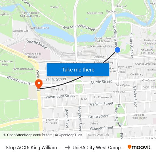 Stop AOX6 King William Rd - East side to UniSA City West Campus ~ RR 5-09 map