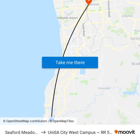Seaford Meadows to UniSA City West Campus ~ RR 5-09 map