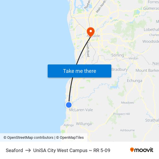 Seaford to UniSA City West Campus ~ RR 5-09 map