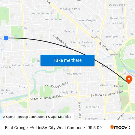 East Grange to UniSA City West Campus ~ RR 5-09 map