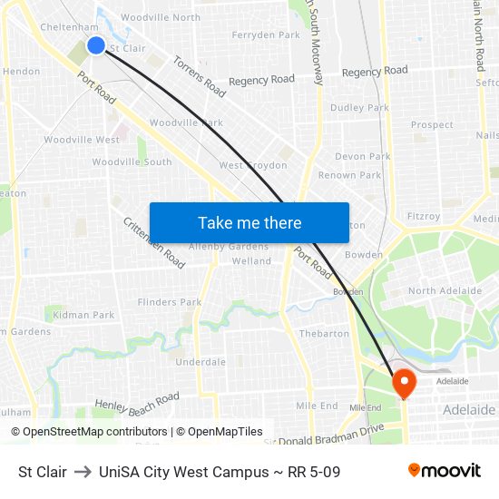 St Clair to UniSA City West Campus ~ RR 5-09 map