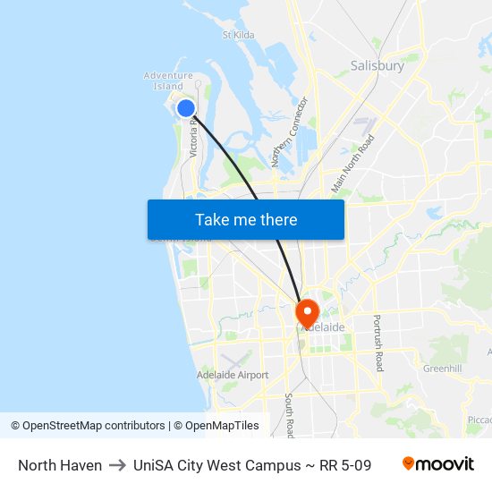 North Haven to UniSA City West Campus ~ RR 5-09 map