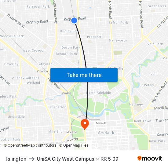 Islington to UniSA City West Campus ~ RR 5-09 map