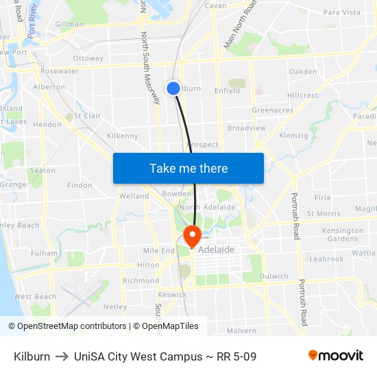 Kilburn to UniSA City West Campus ~ RR 5-09 map