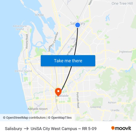 Salisbury to UniSA City West Campus ~ RR 5-09 map