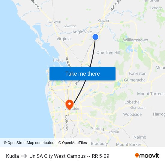 Kudla to UniSA City West Campus ~ RR 5-09 map