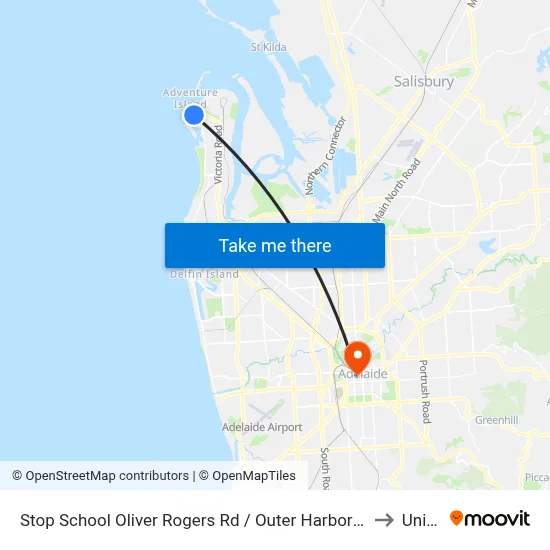 Stop School Oliver Rogers Rd / Outer Harbor Railway to UniSA map