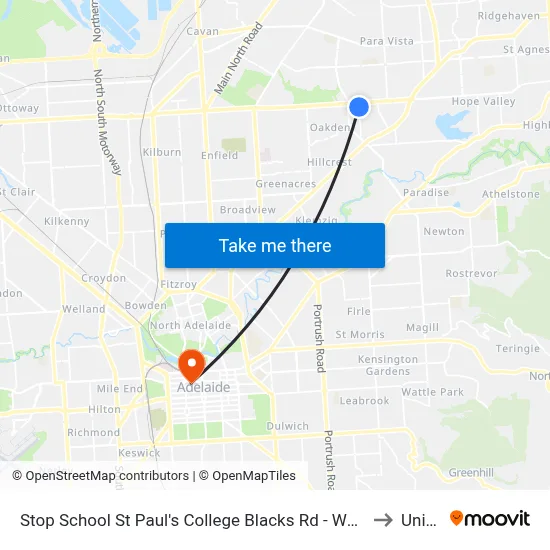 Stop School St Paul's College Blacks Rd - West side to UniSA map