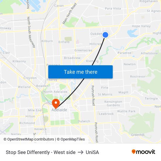 Stop See Differently - West side to UniSA map