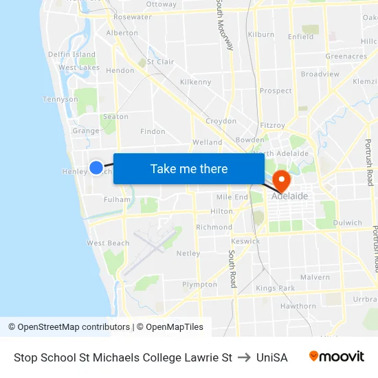 Stop School St Michaels College Lawrie St to UniSA map