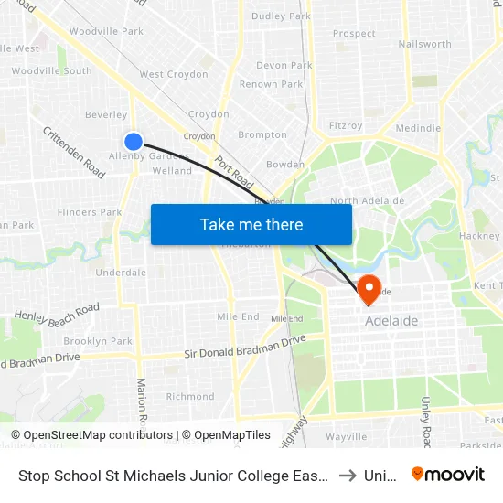 Stop School St Michaels Junior College East Av to UniSA map