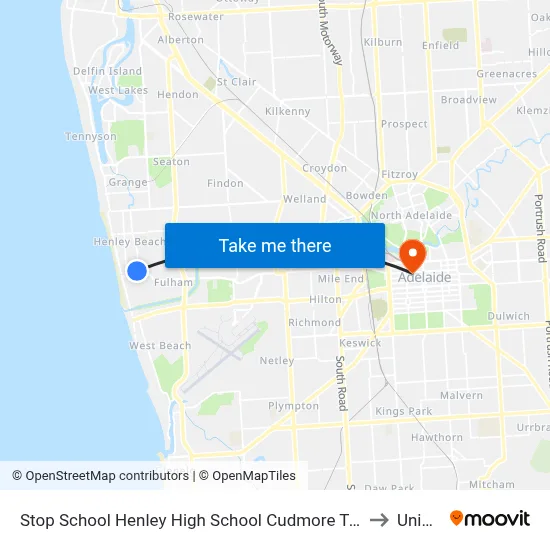 Stop School Henley High School Cudmore Tce to UniSA map