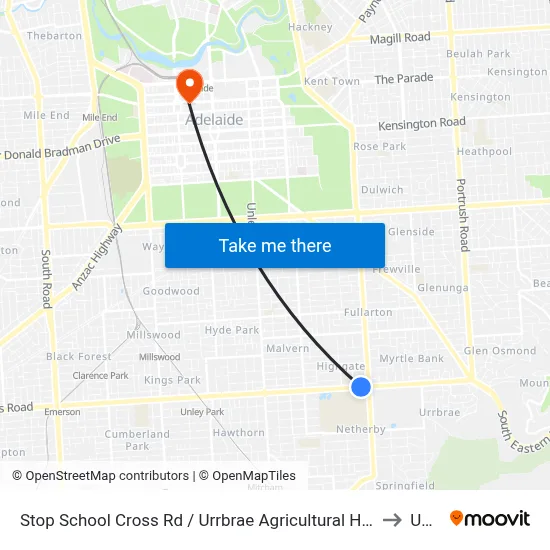 Stop School Cross Rd / Urrbrae Agricultural High School - North side to UniSA map