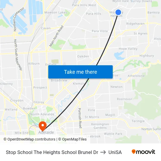 Stop School The Heights School Brunel Dr to UniSA map
