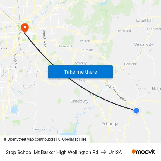 Stop School Mt Barker High Wellington Rd to UniSA map