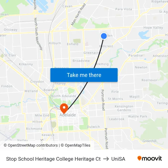 Stop School Heritage College Heritage Ct to UniSA map