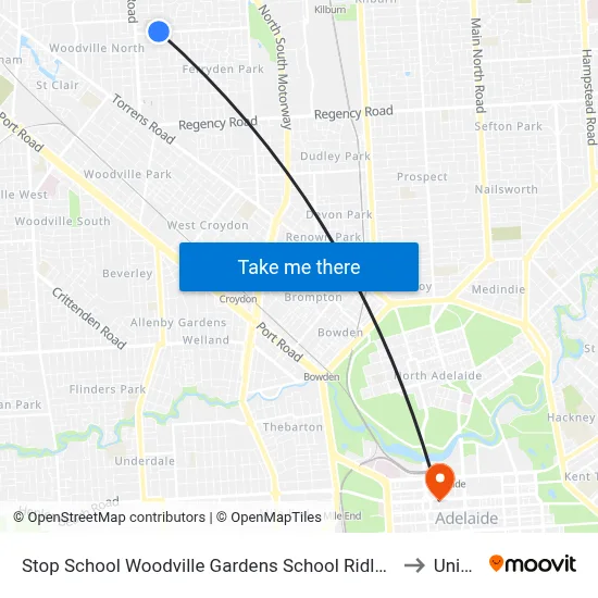Stop School Woodville Gardens School Ridley Gr to UniSA map