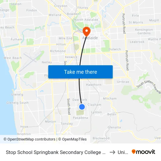 Stop School Springbank Secondary College Daws Rd to UniSA map