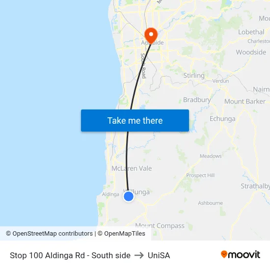Stop 100 Aldinga Rd - South side to UniSA map