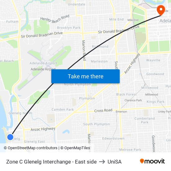 Zone C Glenelg Interchange - East side to UniSA map