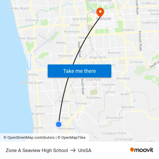 Zone A Seaview High School to UniSA map