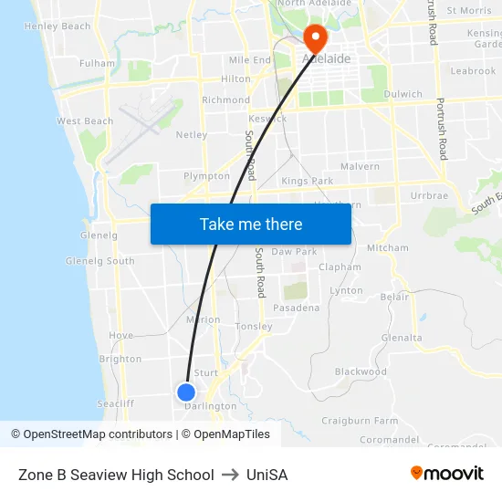 Zone B Seaview High School to UniSA map