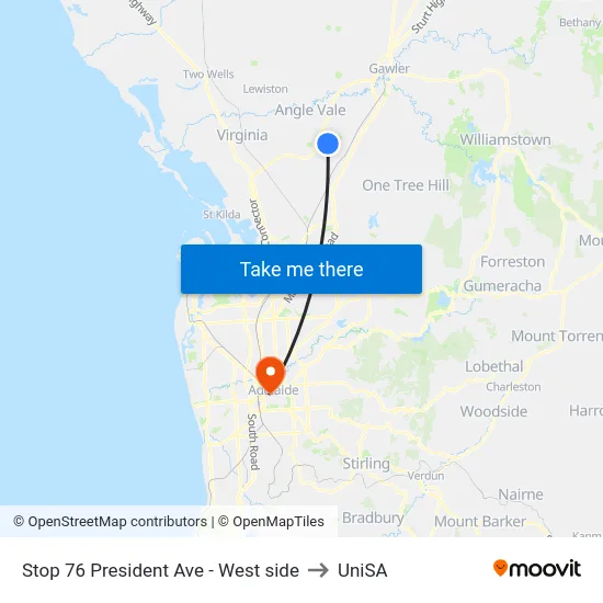 Stop 76 President Ave - West side to UniSA map
