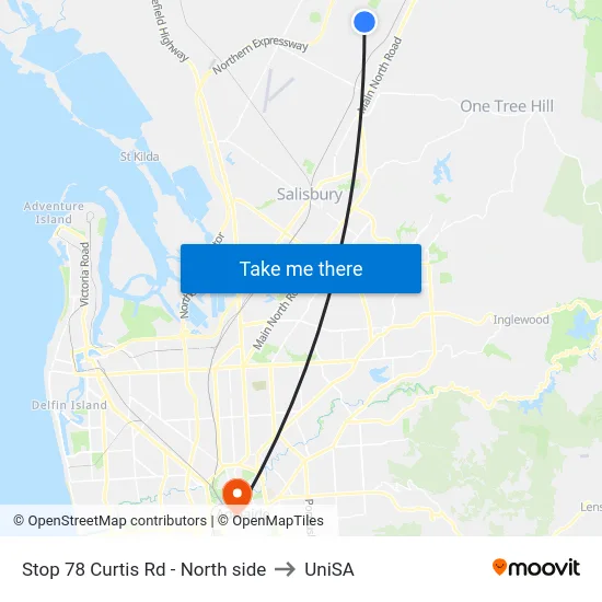 Stop 78 Curtis Rd - North side to UniSA map